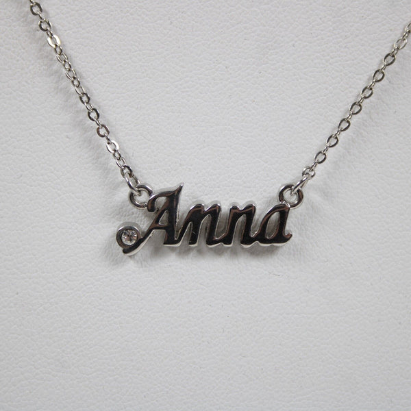 ANNA NEW Name Silvertone Rhinestone 14.5" w 4.5" Multi Ring Ext Necklace