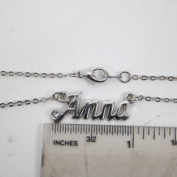 ANNA NEW Name Silvertone Rhinestone 14.5" w 4.5" Multi Ring Ext Necklace