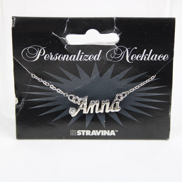 ANNA NEW Name Silvertone Rhinestone 14.5" w 4.5" Multi Ring Ext Necklace
