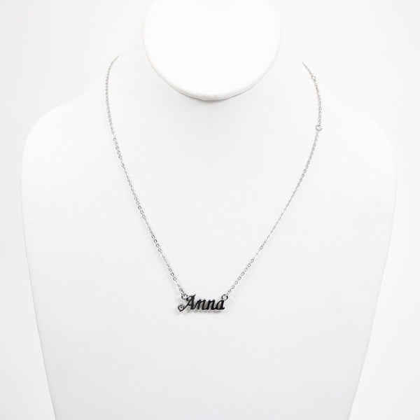 ANNA NEW Name Silvertone Rhinestone 14.5" w 4.5" Multi Ring Ext Necklace