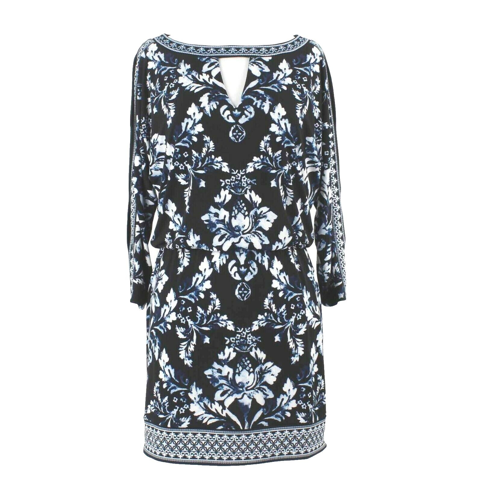 White House Black NEW Sz XS Black White Multi Print Poly Blend Tunic Dress