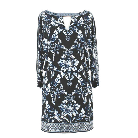 White House Black NEW Sz XS Black White Multi Print Poly Blend Tunic Dress