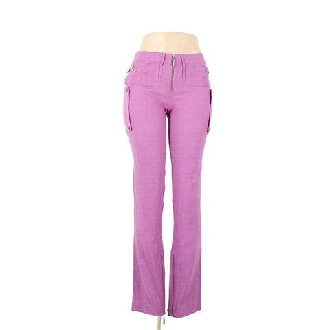 Gianni Versace Couture Sz 38 x 34 Purple Silver Hardware Unlined Linen Mod Pant