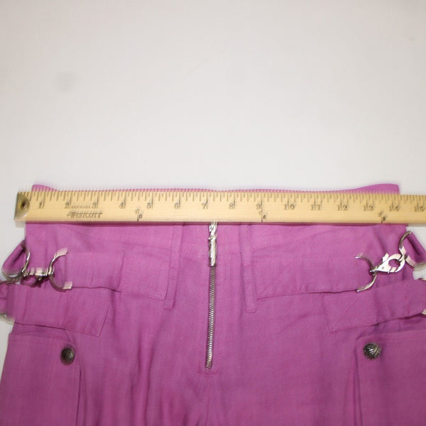 Gianni Versace Couture Sz 38 x 34 Purple Silver Hardware Unlined Linen Mod Pant