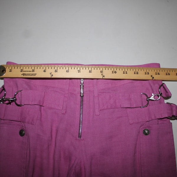 Gianni Versace Couture Sz 38 x 34 Purple Silver Hardware Unlined Linen Mod Pant