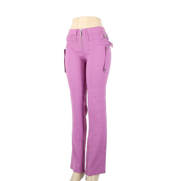 Gianni Versace Couture Sz 38 x 34 Purple Silver Hardware Unlined Linen Mod Pant