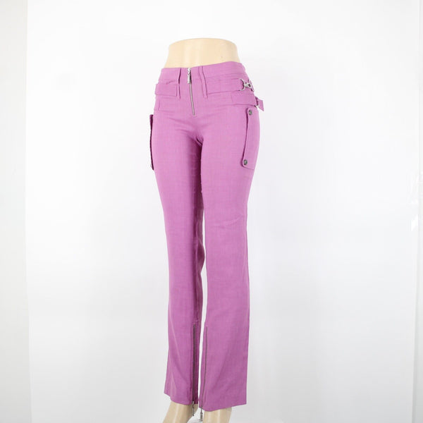 Gianni Versace Couture Sz 38 x 34 Purple Silver Hardware Unlined Linen Mod Pant