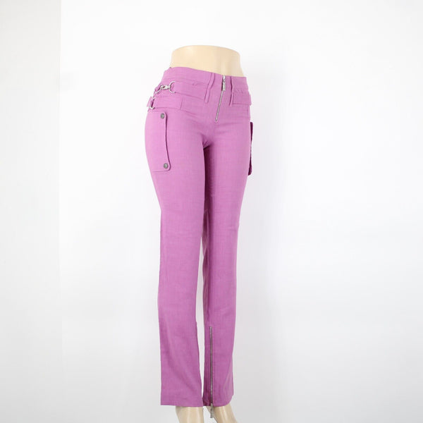 Gianni Versace Couture Sz 38 x 34 Purple Silver Hardware Unlined Linen Mod Pant