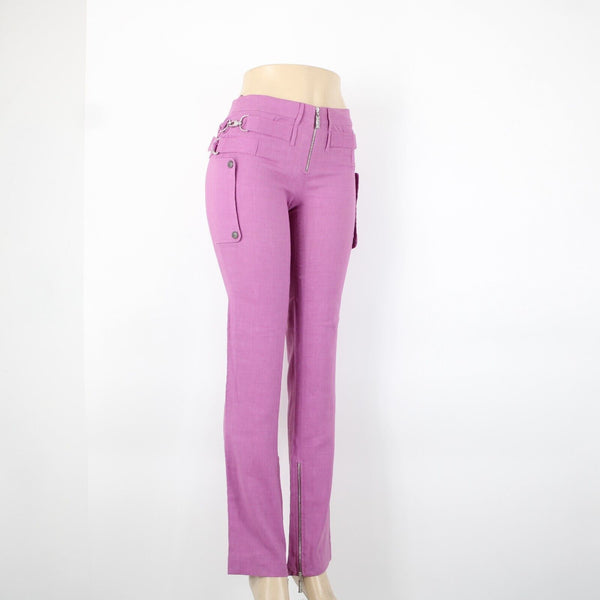 Gianni Versace Couture Sz 38 x 34 Purple Silver Hardware Unlined Linen Mod Pant