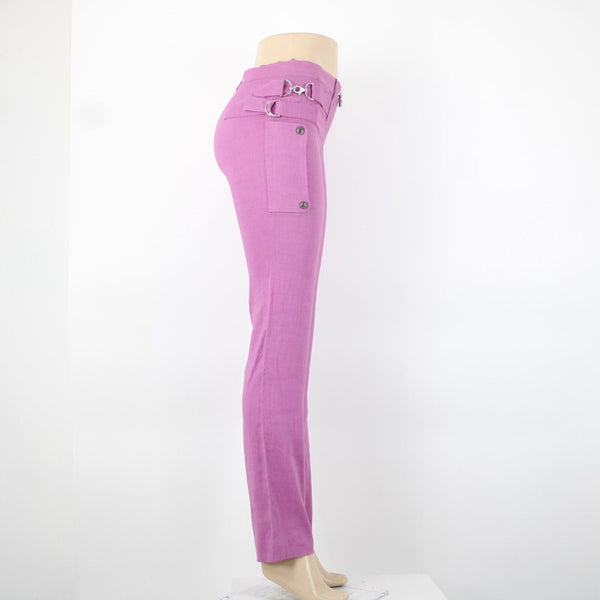 Gianni Versace Couture Sz 38 x 34 Purple Silver Hardware Unlined Linen Mod Pant