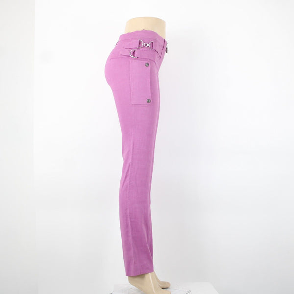 Gianni Versace Couture Sz 38 x 34 Purple Silver Hardware Unlined Linen Mod Pant