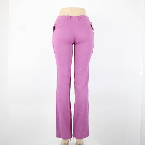 Gianni Versace Couture Sz 38 x 34 Purple Silver Hardware Unlined Linen Mod Pant