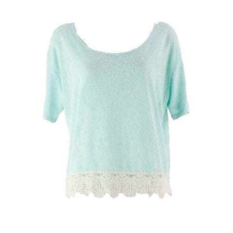 Happening In The Present Sz M Aqua Cream Lace Detail Knit Rayon Blend Boho Top