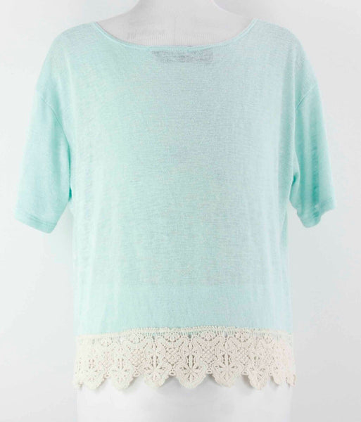 Happening In The Present Sz M Aqua Cream Lace Detail Knit Rayon Blend Boho Top