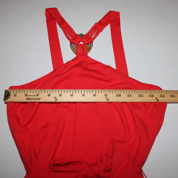 Cache NEW $138 Sz M Coral Pink Goldtone Hardware Belted Rayon Spandex Romper