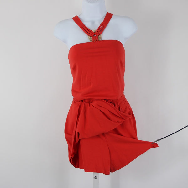 Cache NEW $138 Sz M Coral Pink Goldtone Hardware Belted Rayon Spandex Romper