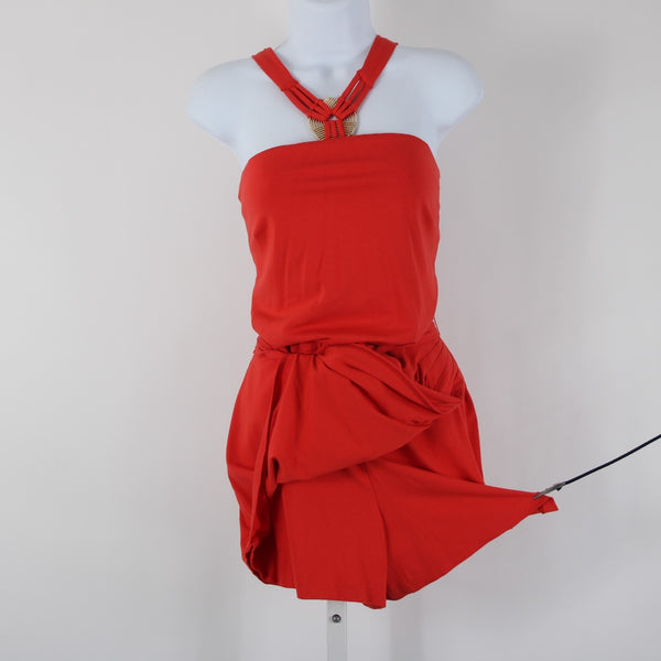 Cache NEW $138 Sz M Coral Pink Goldtone Hardware Belted Rayon Spandex Romper