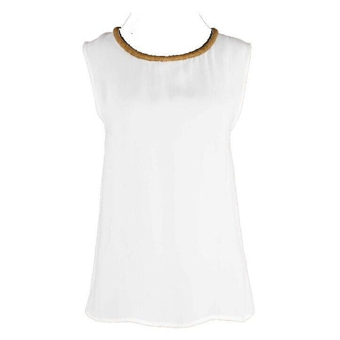 Violet + Claire Sz M White Gold Beaded Neck 100% Viscose Woven Top