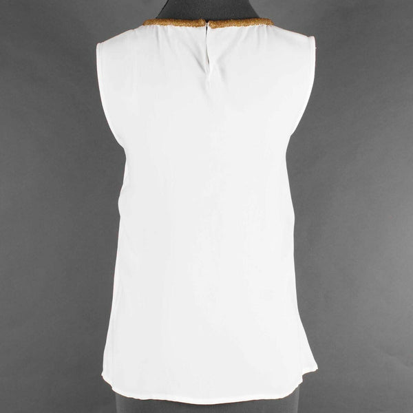 Violet + Claire Sz M White Gold Beaded Neck 100% Viscose Woven Top