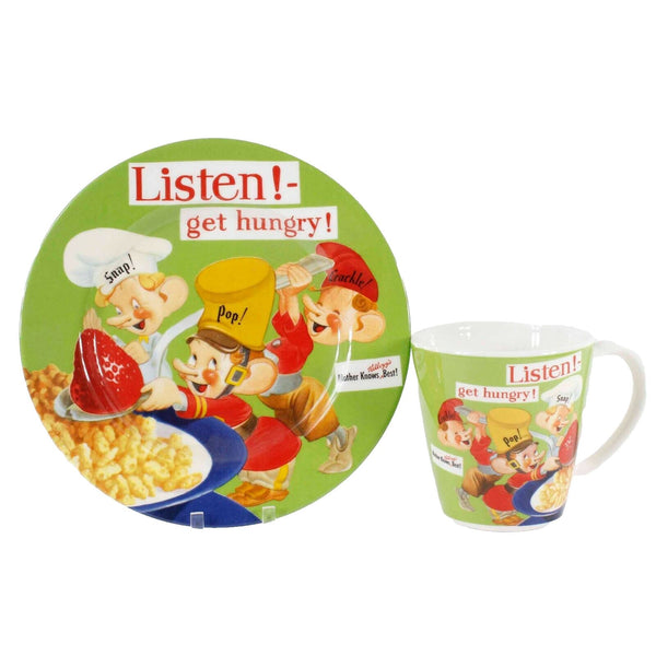 Vintage Kellogg's 2006 Green Multi Snap Crackle Pop 8.5" Plate w Mug Set