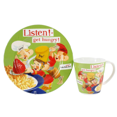 Vintage Kellogg's 2006 Green Multi Snap Crackle Pop 8.5" Plate w Mug Set
