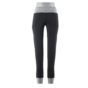 Lululemon Sz 6 x 23.5 Black White Multi Back Zip Pocket Activewear Crop Legging