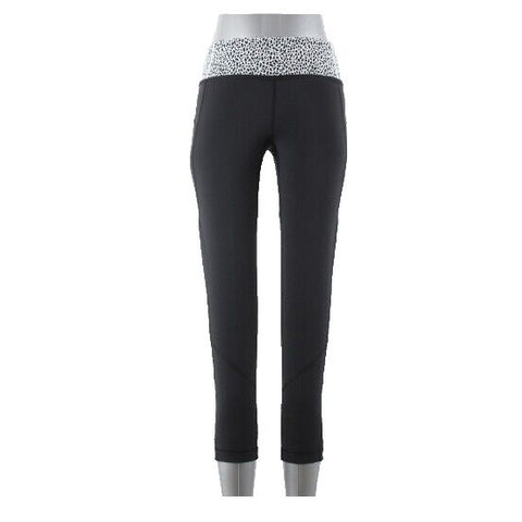 Lululemon Sz 6 x 23.5 Black White Multi Back Zip Pocket Activewear Crop Legging