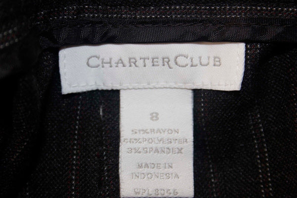 Charter Club Katherine Sz 8 x 30" Charcoal Burgundy Rayon Blend Trouser Pant