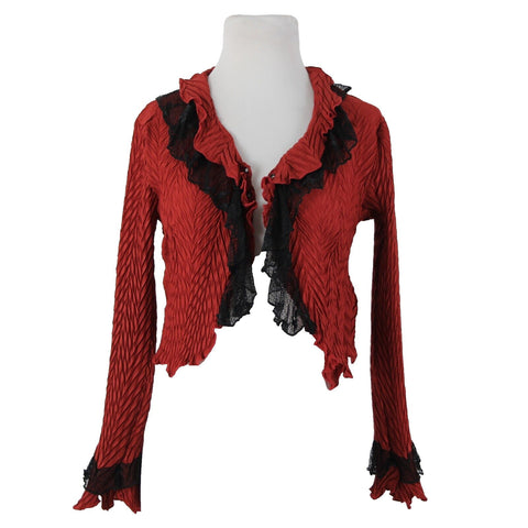 Komarov Sz S Red Black Lace Ruffles Collared 100% Polyester Wrap Sweater