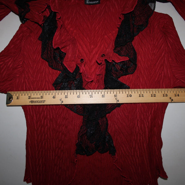 Komarov Sz S Red Black Lace Ruffles Collared 100% Polyester Wrap Sweater