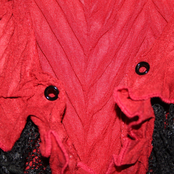 Komarov Sz S Red Black Lace Ruffles Collared 100% Polyester Wrap Sweater