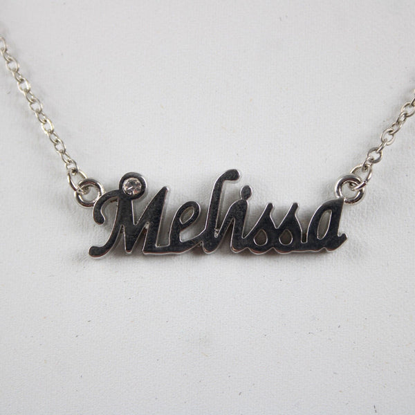 MELISSA NEW Name Silvertone Rhinestone 14.5" w 4.5" Multi Ring Ext Necklace