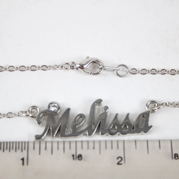 MELISSA NEW Name Silvertone Rhinestone 14.5" w 4.5" Multi Ring Ext Necklace