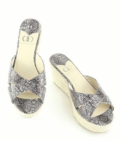 Kelsi Dagger Sz 9.5 Black Cream Snake Print Jute Bianca 3" Wedge Sandal