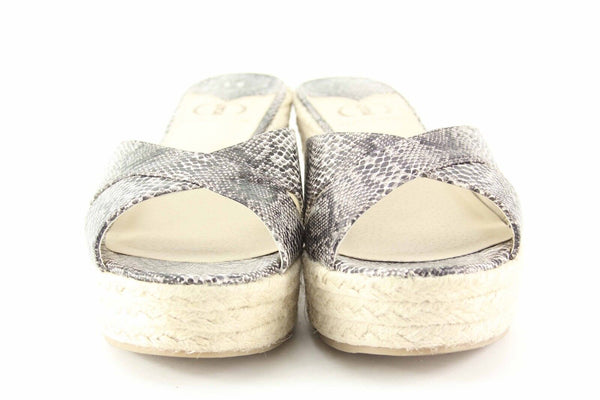 Kelsi Dagger Sz 9.5 Black Cream Snake Print Jute Bianca 3" Wedge Sandal