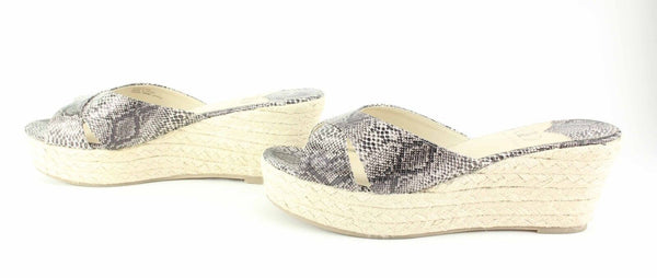 Kelsi Dagger Sz 9.5 Black Cream Snake Print Jute Bianca 3" Wedge Sandal
