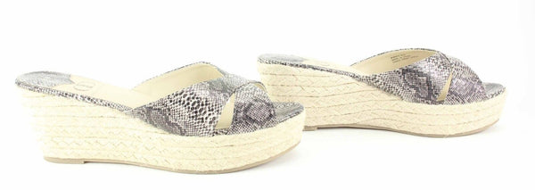 Kelsi Dagger Sz 9.5 Black Cream Snake Print Jute Bianca 3" Wedge Sandal