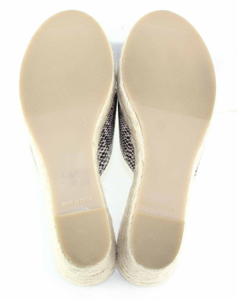 Kelsi Dagger Sz 9.5 Black Cream Snake Print Jute Bianca 3" Wedge Sandal