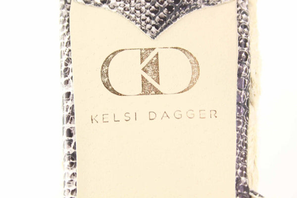 Kelsi Dagger Sz 9.5 Black Cream Snake Print Jute Bianca 3" Wedge Sandal