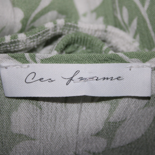 Ces Femme NEW $50 Sz S Green White FloralRuffle Pull Over 100% Rayon Dress