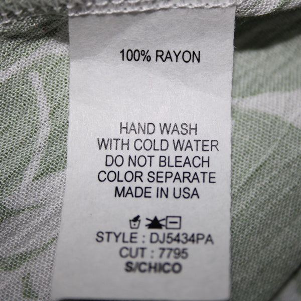 Ces Femme NEW $50 Sz S Green White FloralRuffle Pull Over 100% Rayon Dress