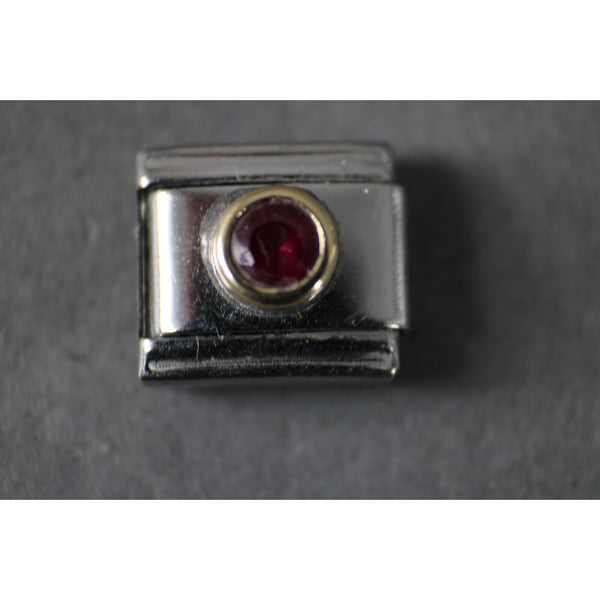 Italian Charm Goldtone Rhinestone Red Gold Bezel Stretch Link Italian Charm