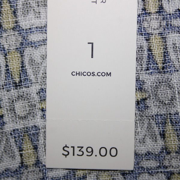 Chicos NEW $139 Sz 1 Blue White Multicolor Printed 100% Linen Wrap Sweater