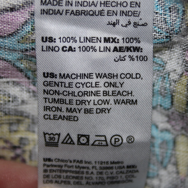 Chicos NEW $139 Sz 1 Blue White Multicolor Printed 100% Linen Wrap Sweater