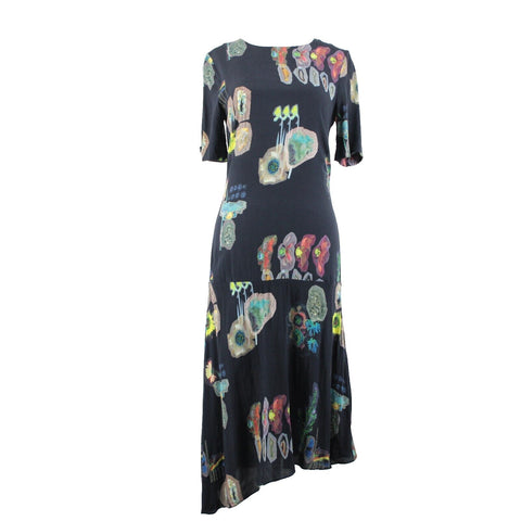 & Other Stories Sz 4 Black Multicolor Ayssmetrical 100% Rayon Dress