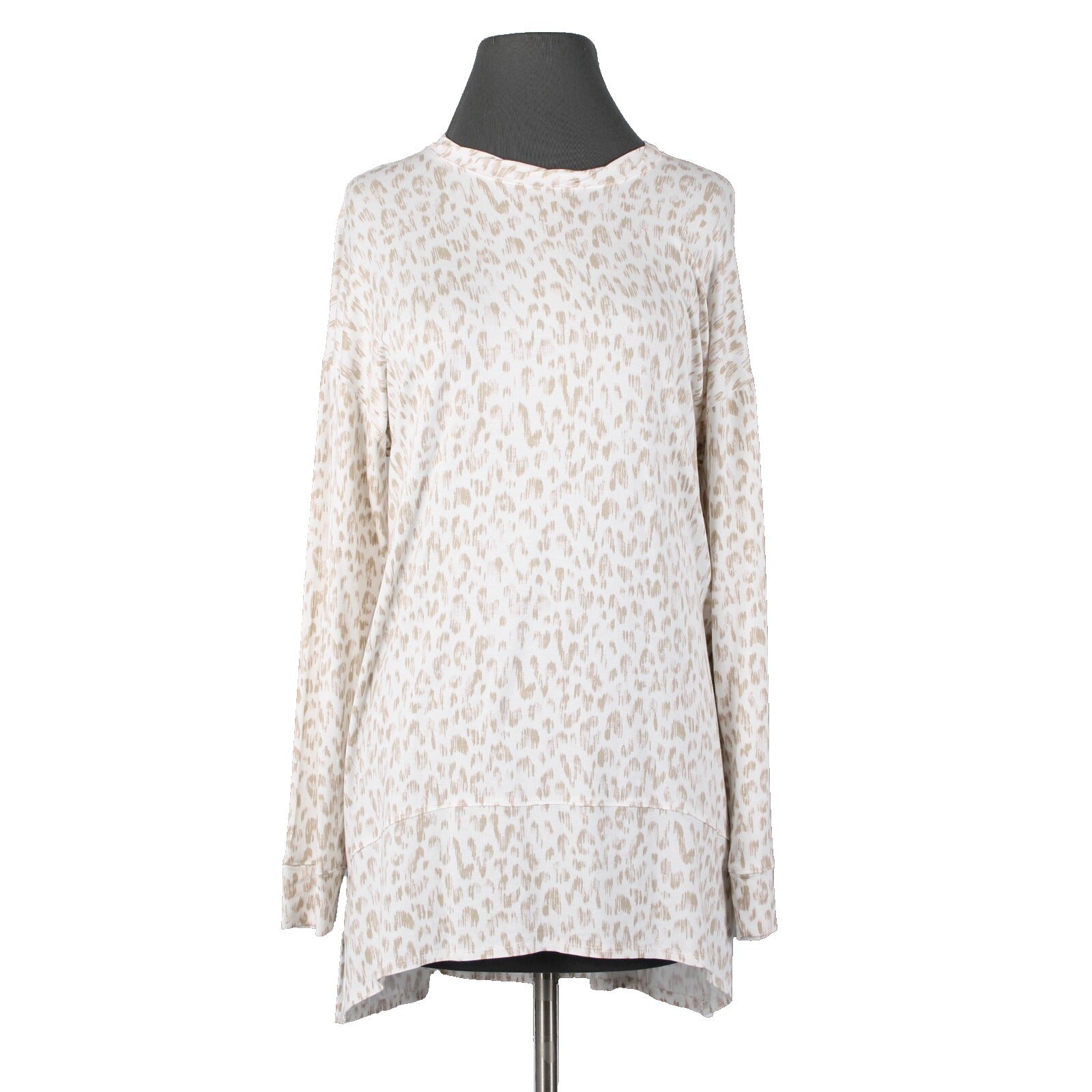 INC NEW Sz M Cream Taupe Hi Low Oversize Long Sleeve Supersoft Rayon Blend Top