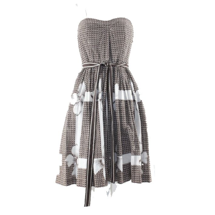 Edme Esylite Sz 4 Brown Cream Belted Pleated Fit n Flare 100% Cotton Dress