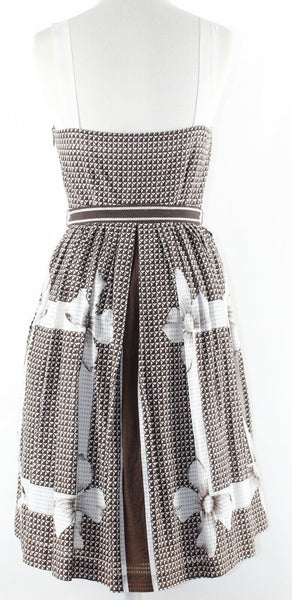 Edme Esylite Sz 4 Brown Cream Belted Pleated Fit n Flare 100% Cotton Dress