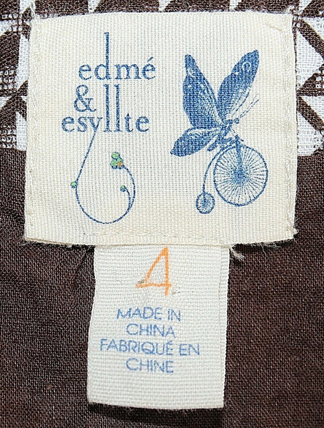 Edme Esylite Sz 4 Brown Cream Belted Pleated Fit n Flare 100% Cotton Dress