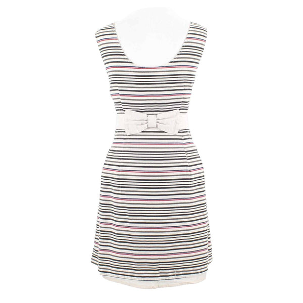 Tulle Sz L Ivory Multi Textured Striped Back Bow 100% Cotton Dress